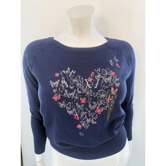 NWT Torrid Navy Heart Butterfly LS Sweater Size 0(12) VALENTINE - Picture 2 of 6